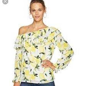 Ella Moon Lemon Print Layered One Shoulder Blouse Size XS EUC